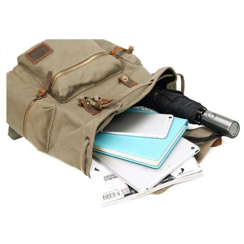 AUGUR High Capacity Canvas Vintage Backpack - for School College Hiking Travel 12-17" Laptop - Image 5